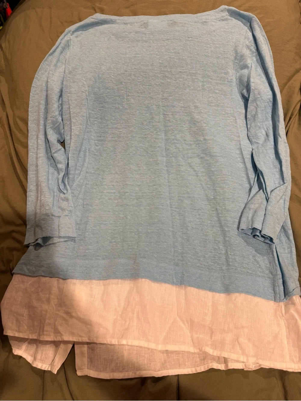 J. Jill Light Blue Long Sleeve Tunic with White Layered Hem